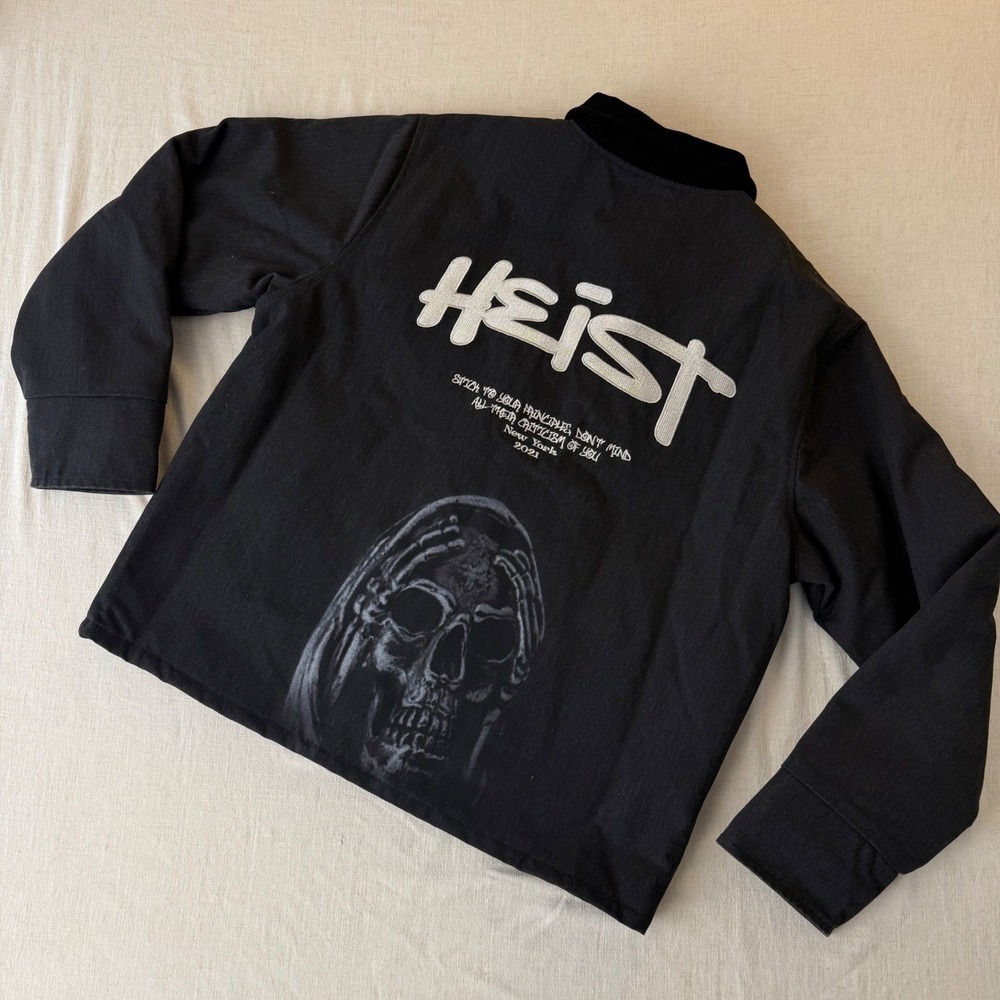 Humans Eat In Societies Trash HEIST Canvas Jacket Mens XL Black Skull Grunge Alt - Picture 3 of 12